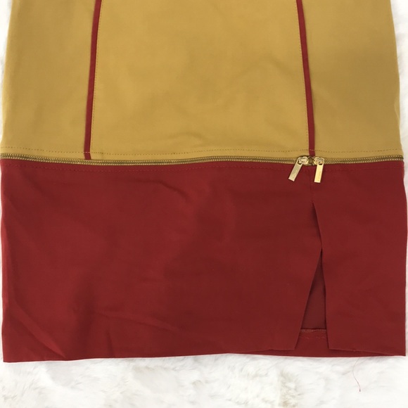 Vivento Colorblock Rust Mustard Unique Pencil Skirt - Picture 4 of 8